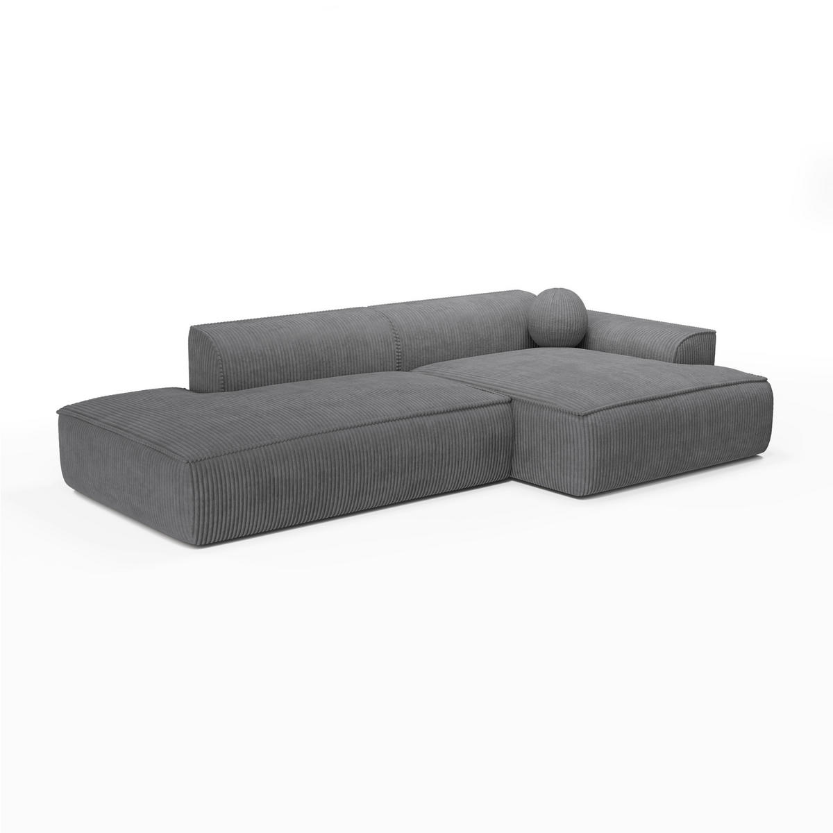 ECKSOFA RECHTS Gerippter Samt Anthrazitgrau 260cm - Dunkelgrau/Anthrazit, Textil (260/155cm) - Sia Home