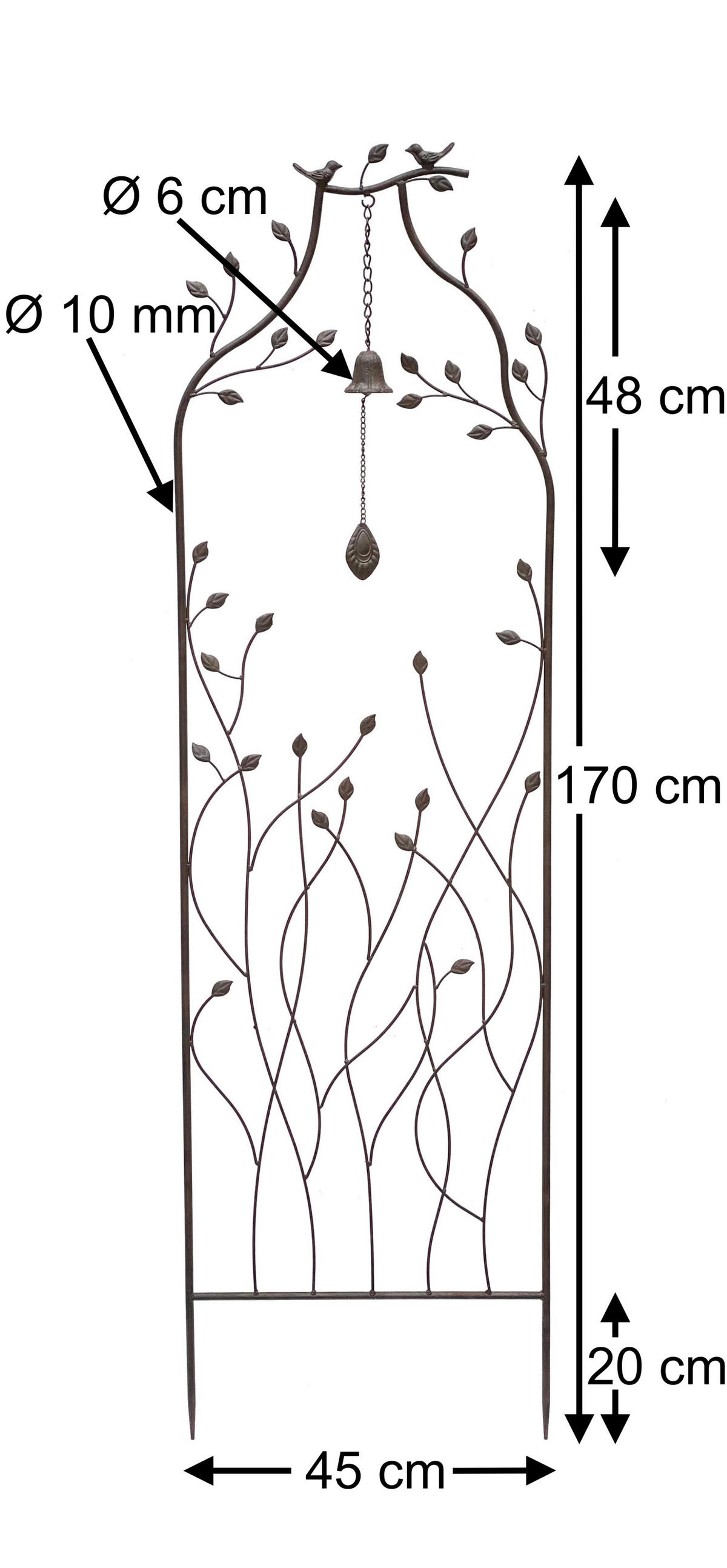 RANKHILFE mit Glocke Metall Braun 170 cm 93994 - Braun, Metall (45/170/5cm) - DanDiBo