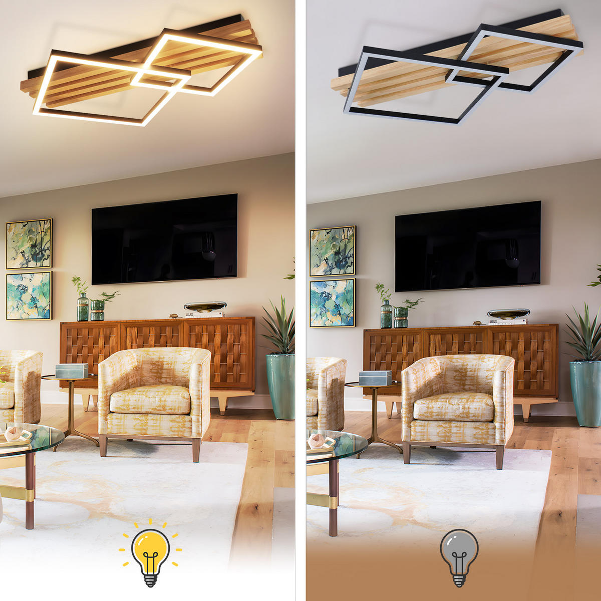 LED-DECKENLEUCHTE Wolfy 41.6/8.8/56.6 cm - Dunkelbraun, Metall (56.6/41.6/8.8cm) - ZMH