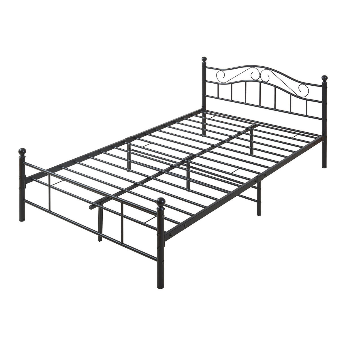 METALLBETT Florenz mit Matratze - Schwarz, Textil/Metall (120/200cm) - [en.casa]