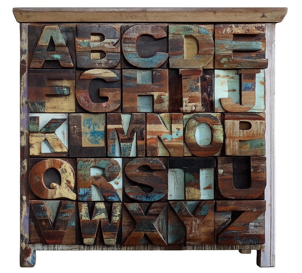KOMMODE Altholz 90x40x100 mehrfarbig lackiert NATURE OF SPIRIT #70 - Multicolor, Holz (90/100/40cm) - Massivmoebel24