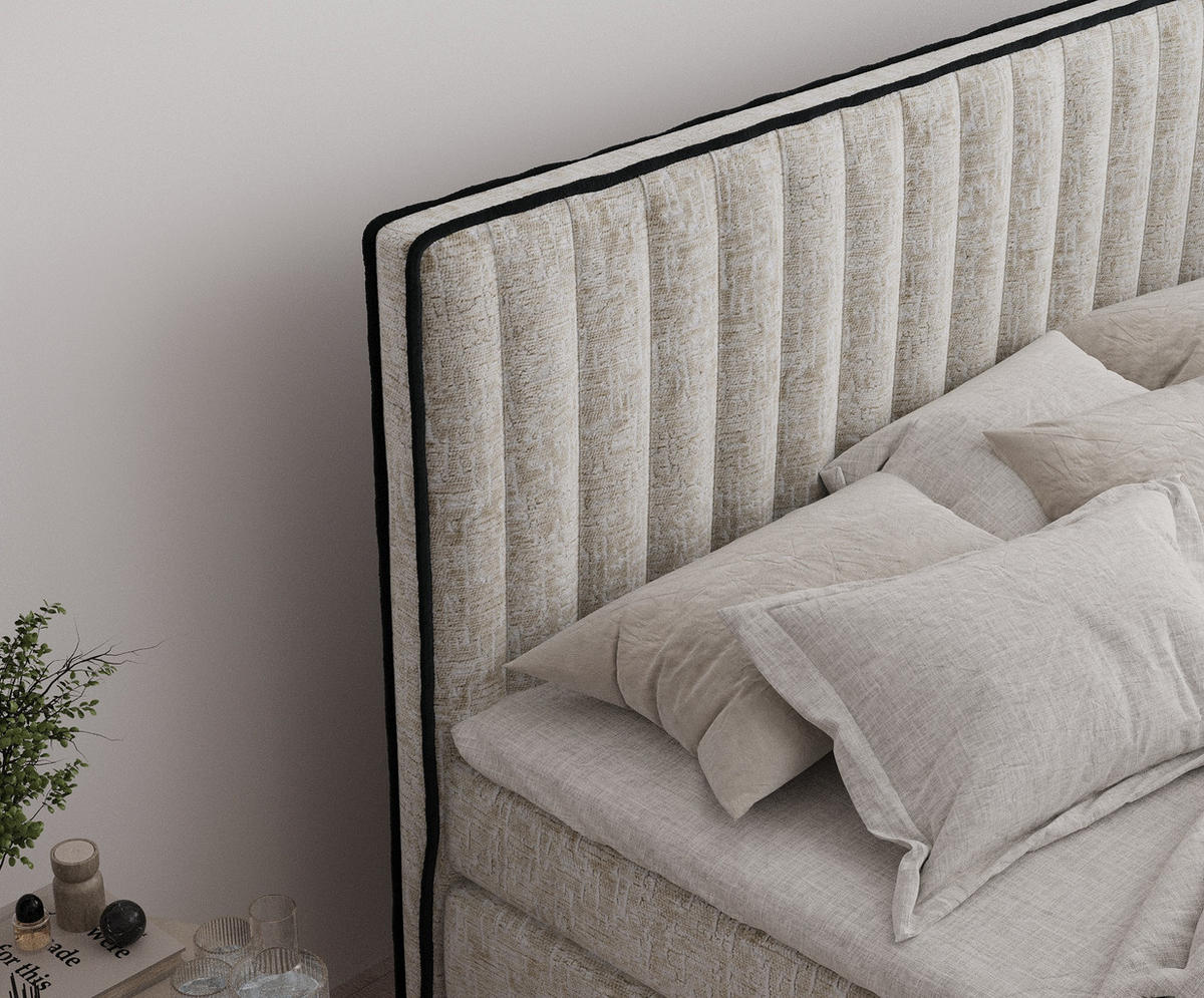 BOXSPRINGBETT Nocturne Beige 160/200 cm - Beige/Schwarz, Holz/Holzwerkstoff (160/200cm) - Maison de Reve