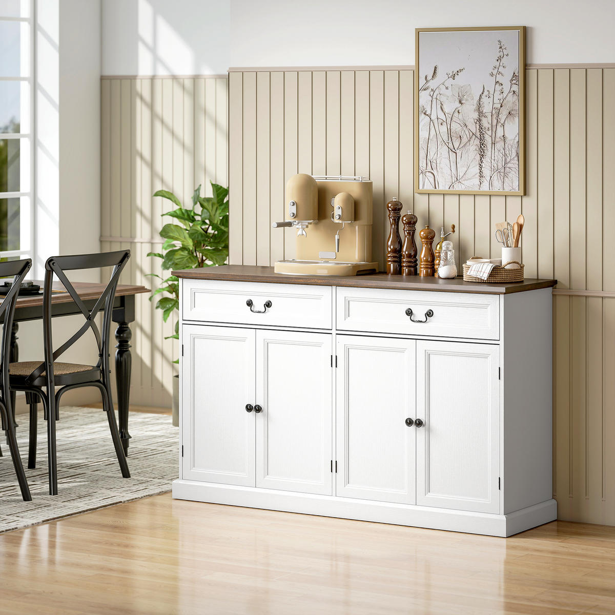 SIDEBOARD DE-11248 4 Türen Weiß/Braun - Weiß, Holzwerkstoff (140/85/40cm) - ComfortXL