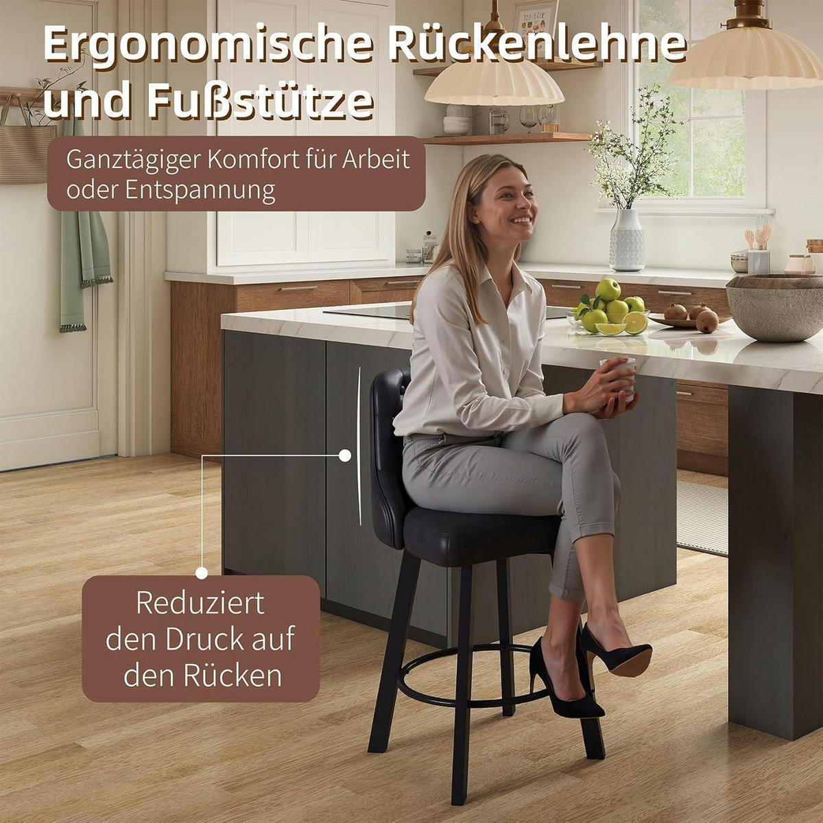 BARHOCKER 2er-Set PU-Leder Schwarz 66,5 cm - Schwarz, Kunststoff (46/98/50cm)
