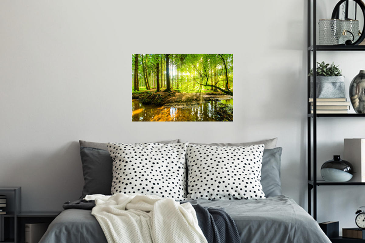 WANDTATTOO Wald - Landschaft - Wasser - Bäume - Sonne - Grün - Natur 60x40 cm - Grün, Kunststoff (60/40/0.1cm) - MuchoWow