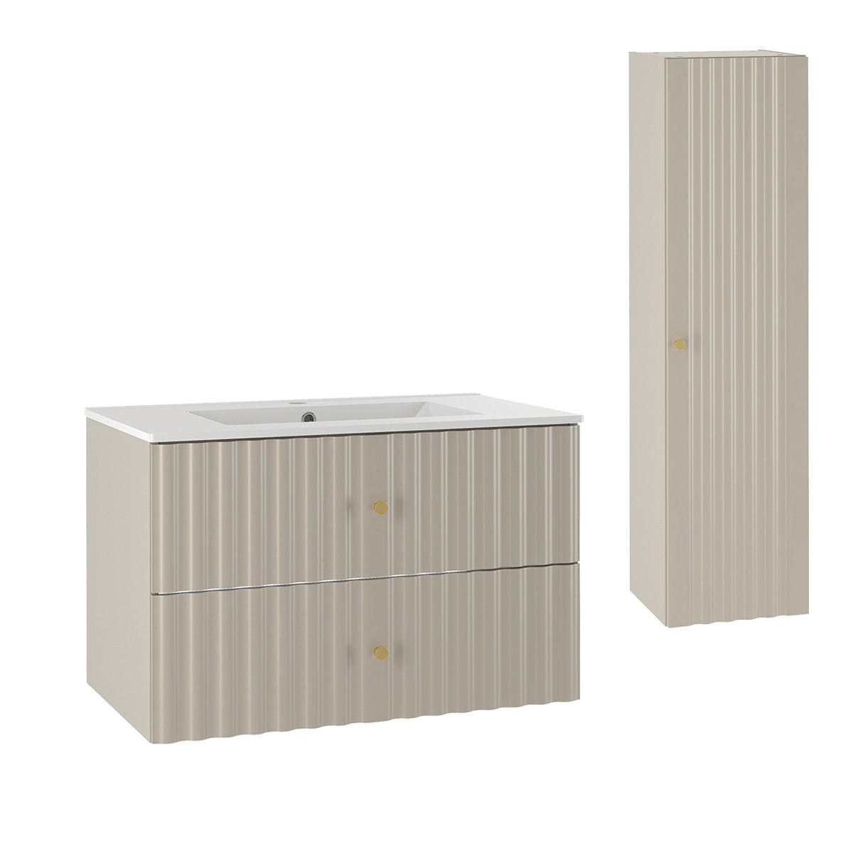 BADMÖBEL Izae 2er-Set Kaschmir - Beige, Holzwerkstoff (80/50/45.8cm) - Petits-meubles