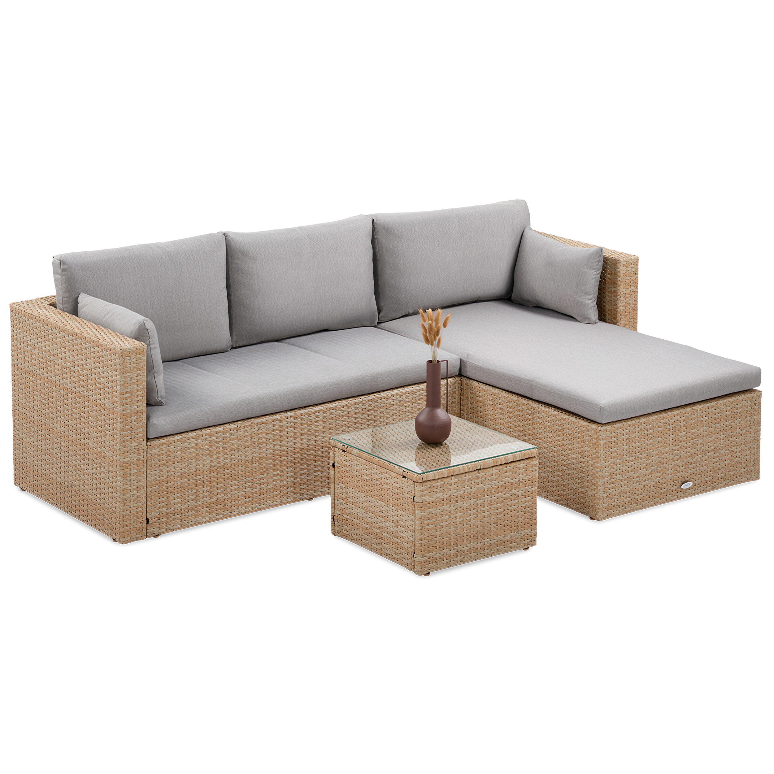 GARTENSET Sevilla, aus Technorattan, Ecksofa mit Couchtisch, Beige - Beige, Kunststoff - Beautysofa