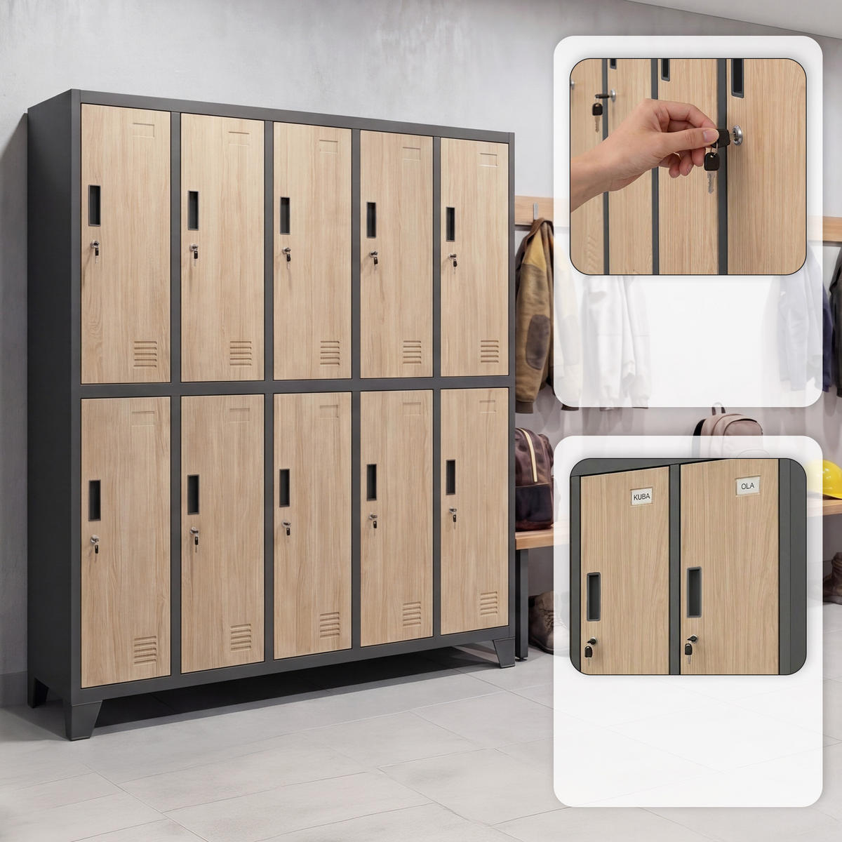 ARBEITSSCHUTZ-KLEIDERSCHRANK BARTEK 172 x 136 x 45 cm - Anthrazit/Sonoma Eiche, Metall (136/172/45cm) - Jan Nowak