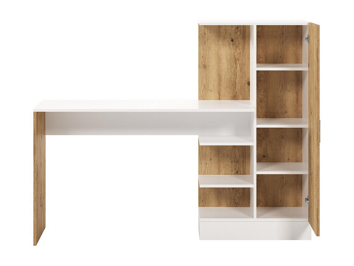 SCHREIBTISCH mit Schrankelement - Holzfarben & Weiß - MILARIA - Naturfarben, Holz (152.3/40/120cm) - Vente-Unique