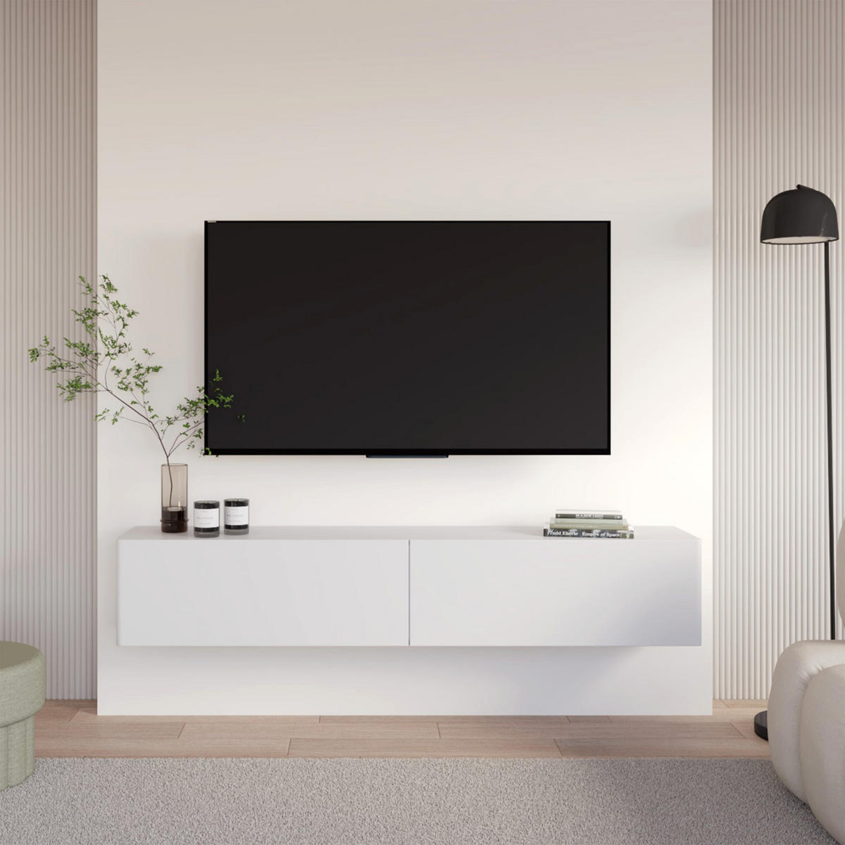 TV-STOLÍK Olio Biela 175 cm - biela, kompozitné drevo (175/28.4/31.6cm) - Selsey