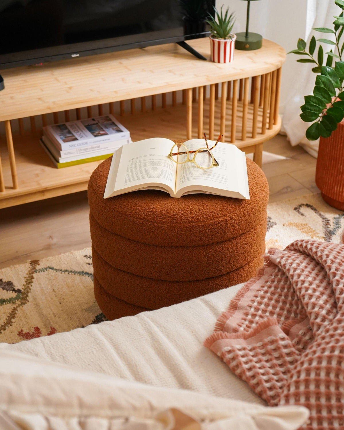 POUF Goldbraun Chilly - Braun, Textil (42/41/42cm) - Beliani