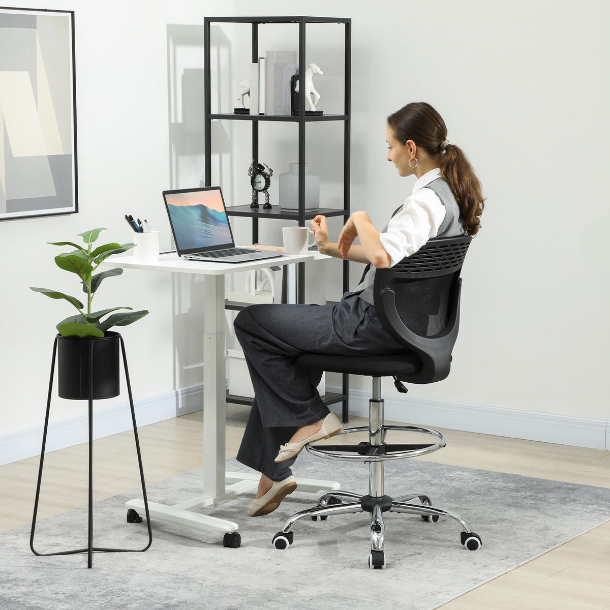 BÜROSTUHL Ergonomischer Schreibtischstuhl mit verstellbarer Fußring Schwarz - Schwarz, Kunststoff (59/126/59cm) - Vinsetto