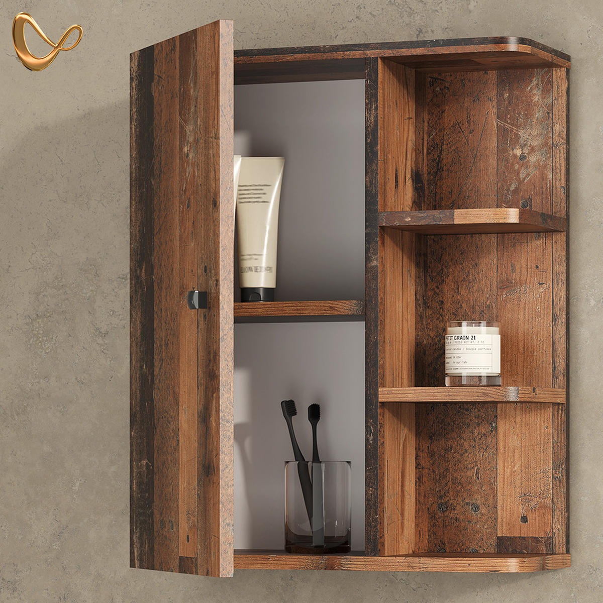BADSCHRANK Fucino Eiche rustikal 47.2 x 59.2 cm - Wildeiche/Braun, Holzwerkstoff (47.2/59.2/20.8cm) - Livinity®