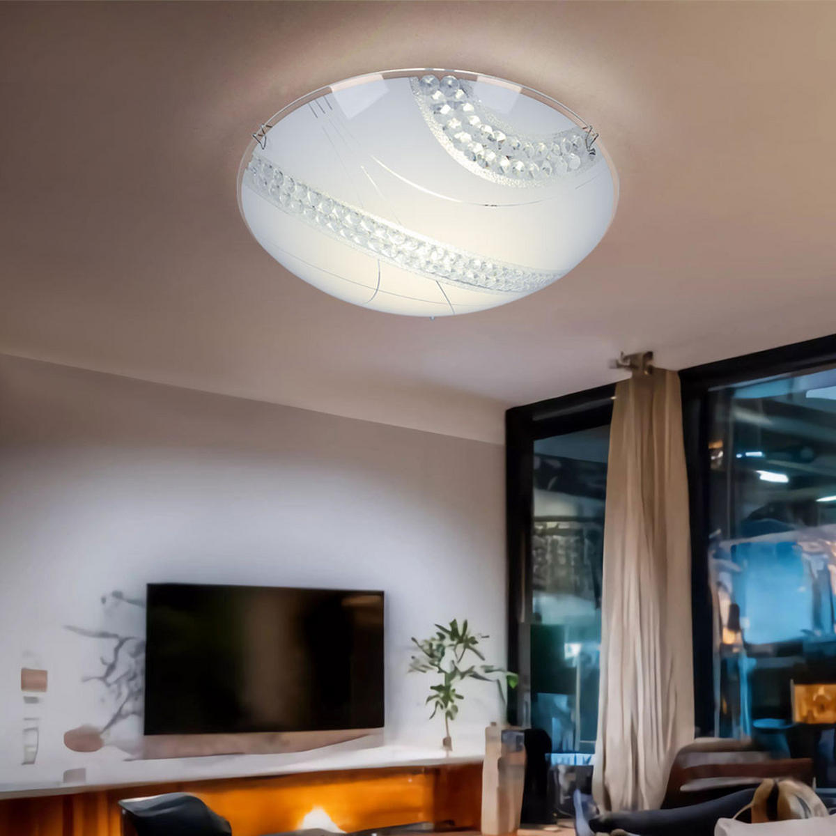 LED DECKENLEUCHTE Kristalloptik Weiß Glas - Weiß, Glas/Metall (30/30/9.8cm)