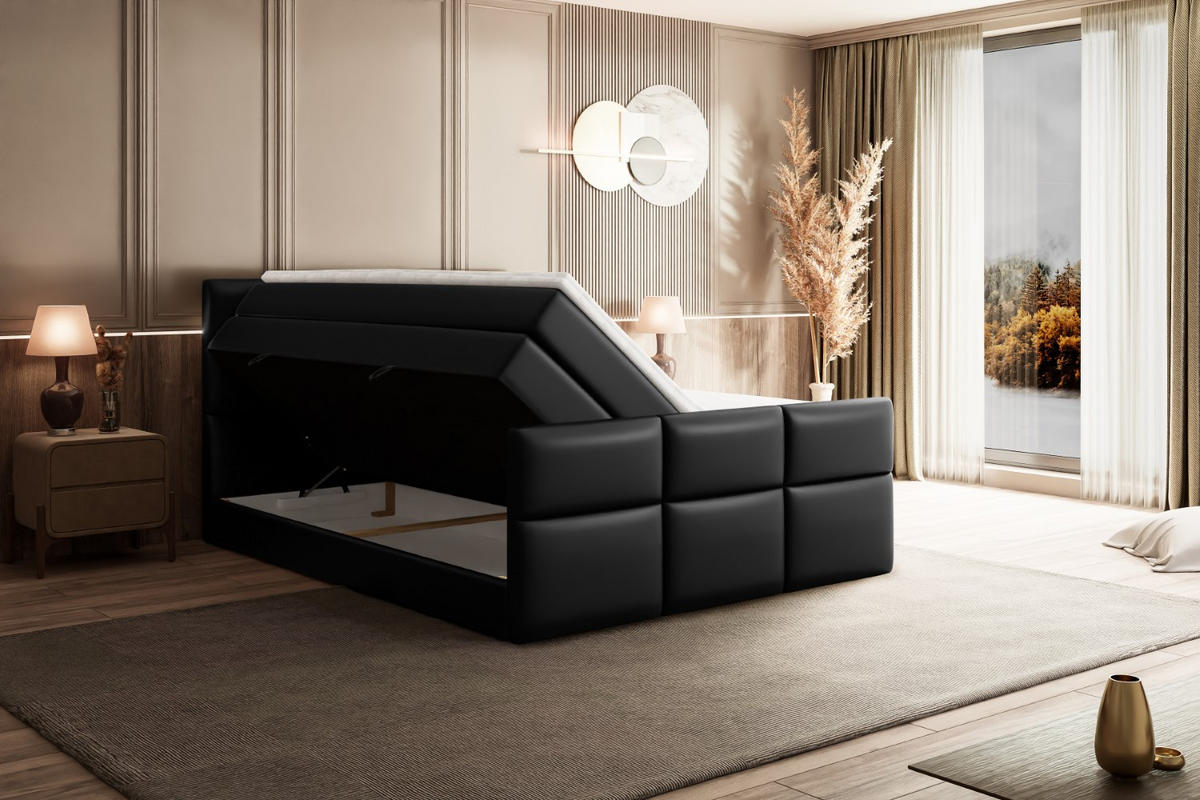 BOXSPRINGBETT OHIO-Z KING - 200x200 - H3/H4 - Schwarz Hochglanz - Schwarz Hochglanz, Holzwerkstoff (200/200cm) - ALTDECOR