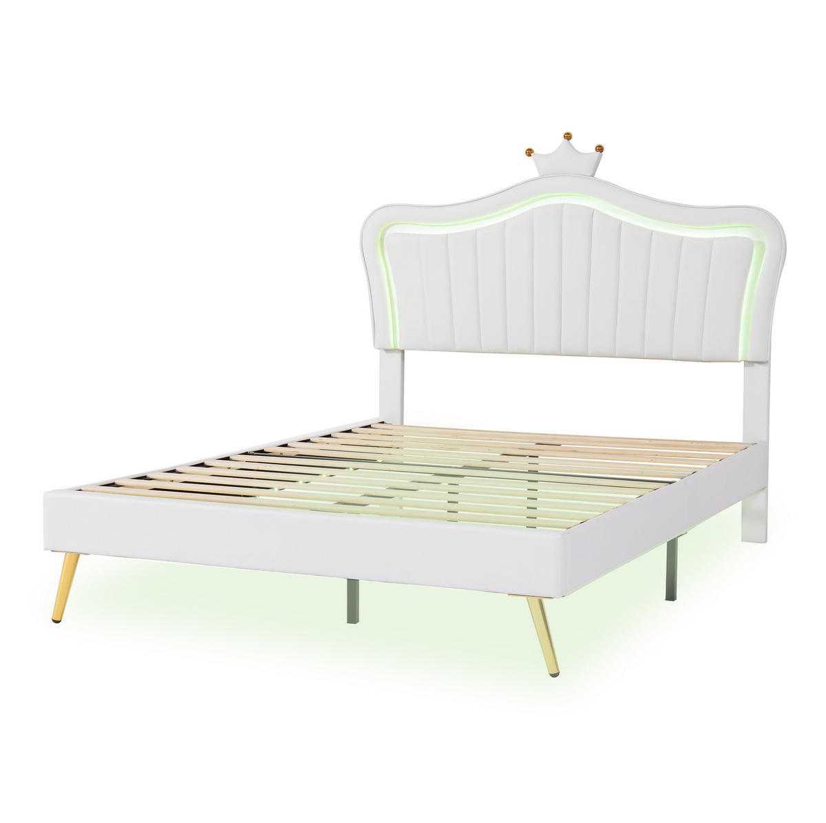 KINDERBETT 140/200 cm mit LED-Beleuchtung, verstellbarem Kopfteil und Muschel-Kronen-Design, Weiß - Weiß, Textil (140/200cm) - Redom
