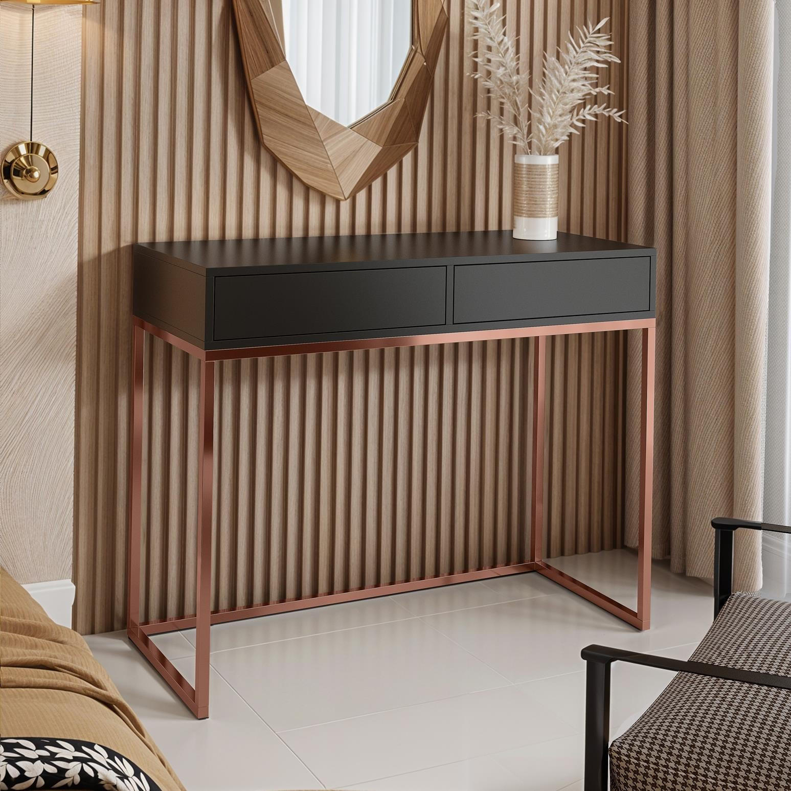 SCHMINKTISCH Cubic 100 Schwarz, mit Kupfergestell - Schwarz/Kupferfarben, Holzwerkstoff/Metall (35/100/80cm) - Bettso