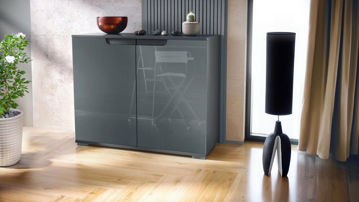 KOMMODE Sylt Grau Hochglanz - Grau, Holzwerkstoff (92.5/75.5/35cm) - Vladon