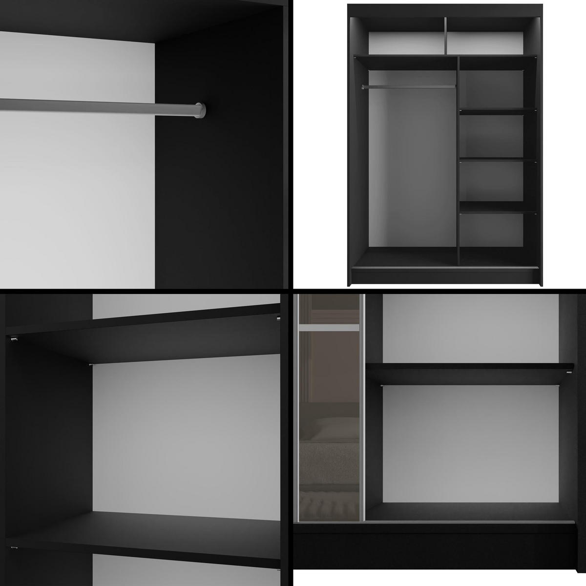 KLEIDERSCHRANK PEKA III mit LED - 120 cm - Schwarz|Grau - Schwarz/Grau, Holzwerkstoff (120/215/61cm) - ALTDECOR