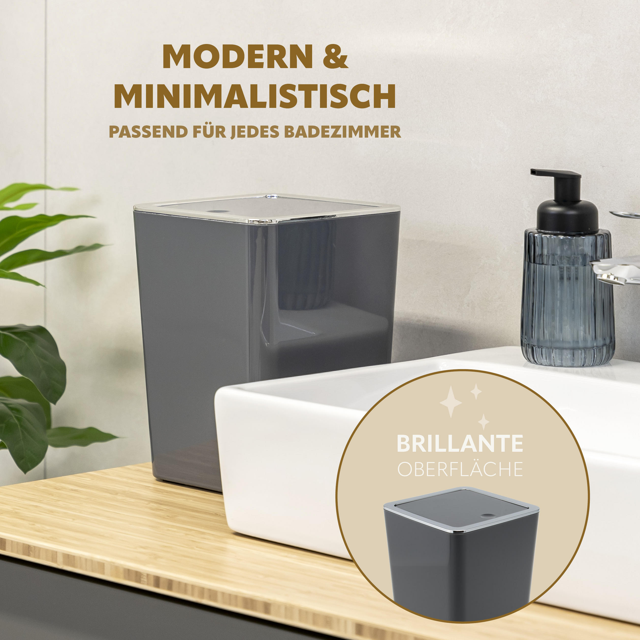 KOSMETIKEIMER SAVONA 6 Liter, grau, Kunststoff - Grau, Kunststoff (19/24.5/18cm) - bremermann