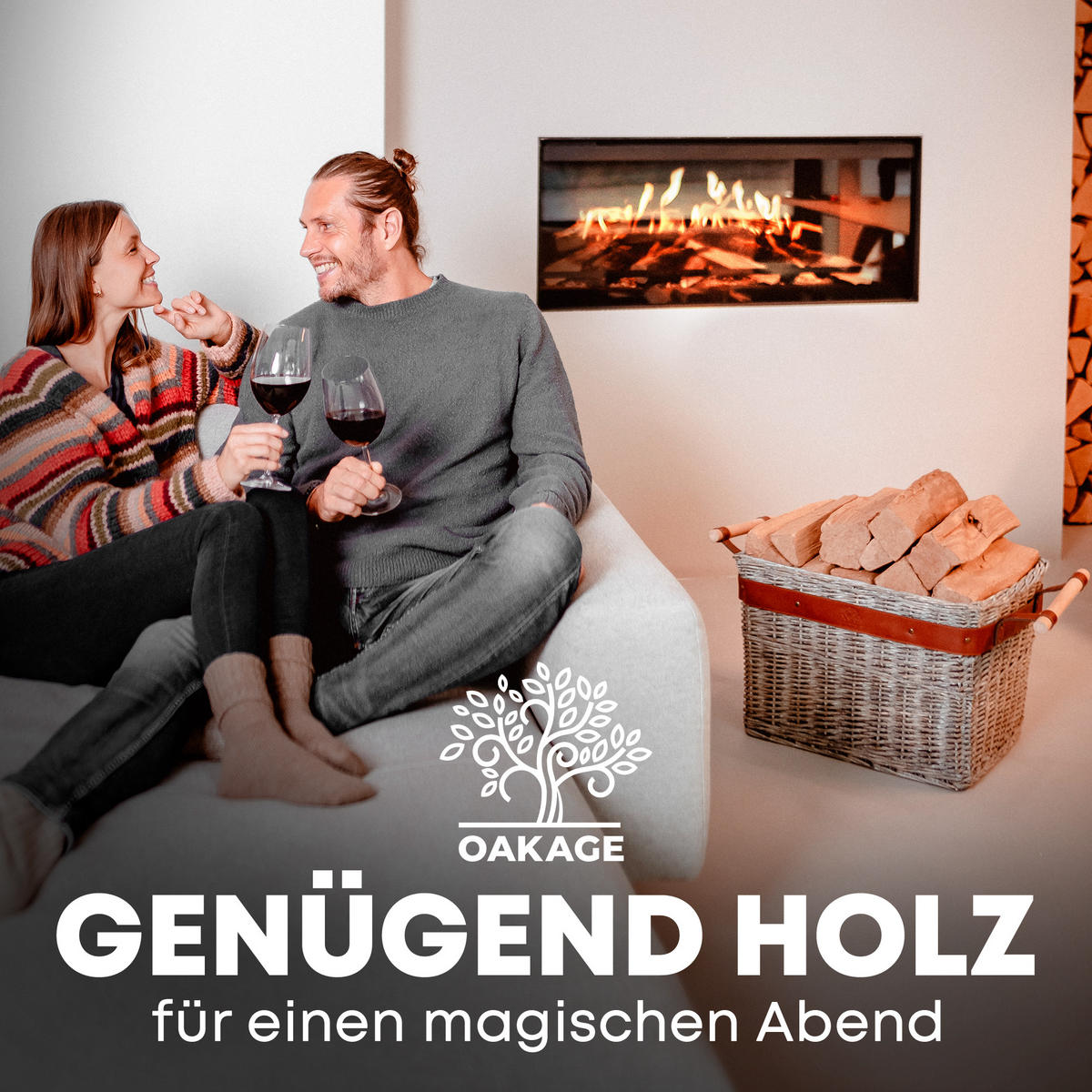 KAMINHOLZKORB WillowWrap Weide mit ausreißsicheren Holzgriffen 50/40/35 cm - Grau, Naturmaterialien (40/35/50cm) - OAKAGE