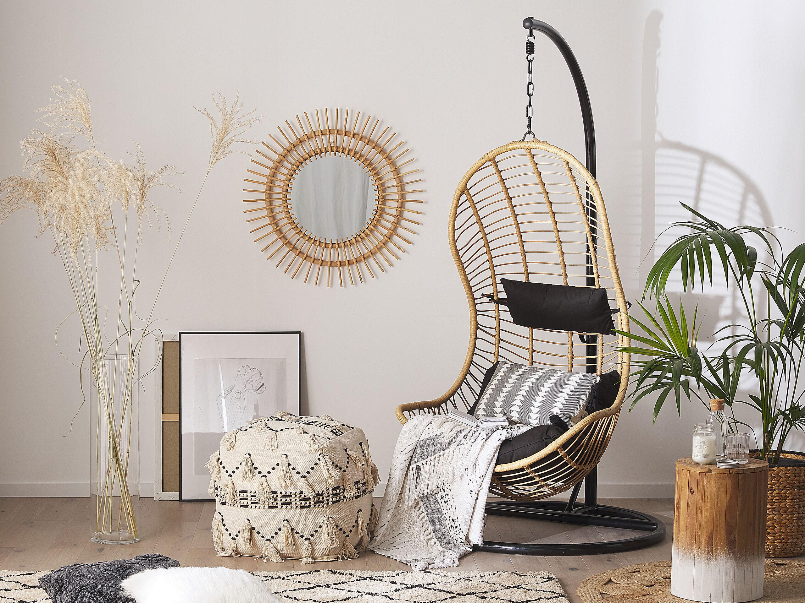 HÄNGESESSEL mit Gestell PE Rattan natürlich 97 cm Pineto - Beige, Kunststoff (80/199/97cm) - Beliani
