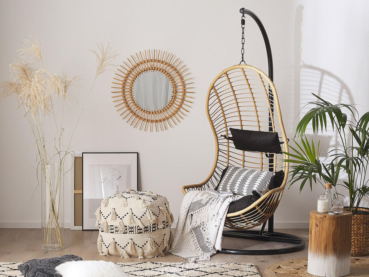 HÄNGESESSEL mit Gestell PE Rattan natürlich 97 cm Pineto - Beige, Kunststoff (80/199/97cm) - Beliani