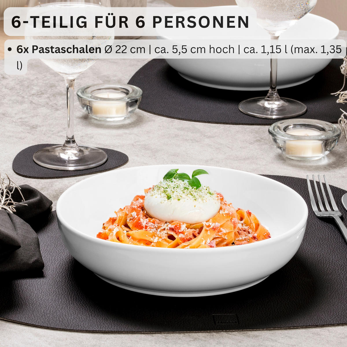 PASTASCHALEN MARLO - 6 teilig aus Porzellan - Weiß, Keramik (22cm) - Sänger