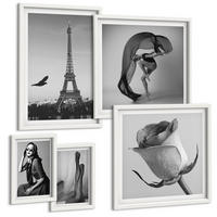 BILDER SET 5er Set - 50x50 cm & 20x30 cm & 40x60 cm Weißer Rahmen - Stilvolle Porträts eleganter Frauen - Weiß, Kunststoff (40/60cm) - TULUP