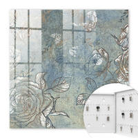 SCHLÜSSELBOX Weiß 30x30 cm – Türöffnung nach rechts - Blumenmuster - Blau, Metall (30/30/5cm) - TULUP
