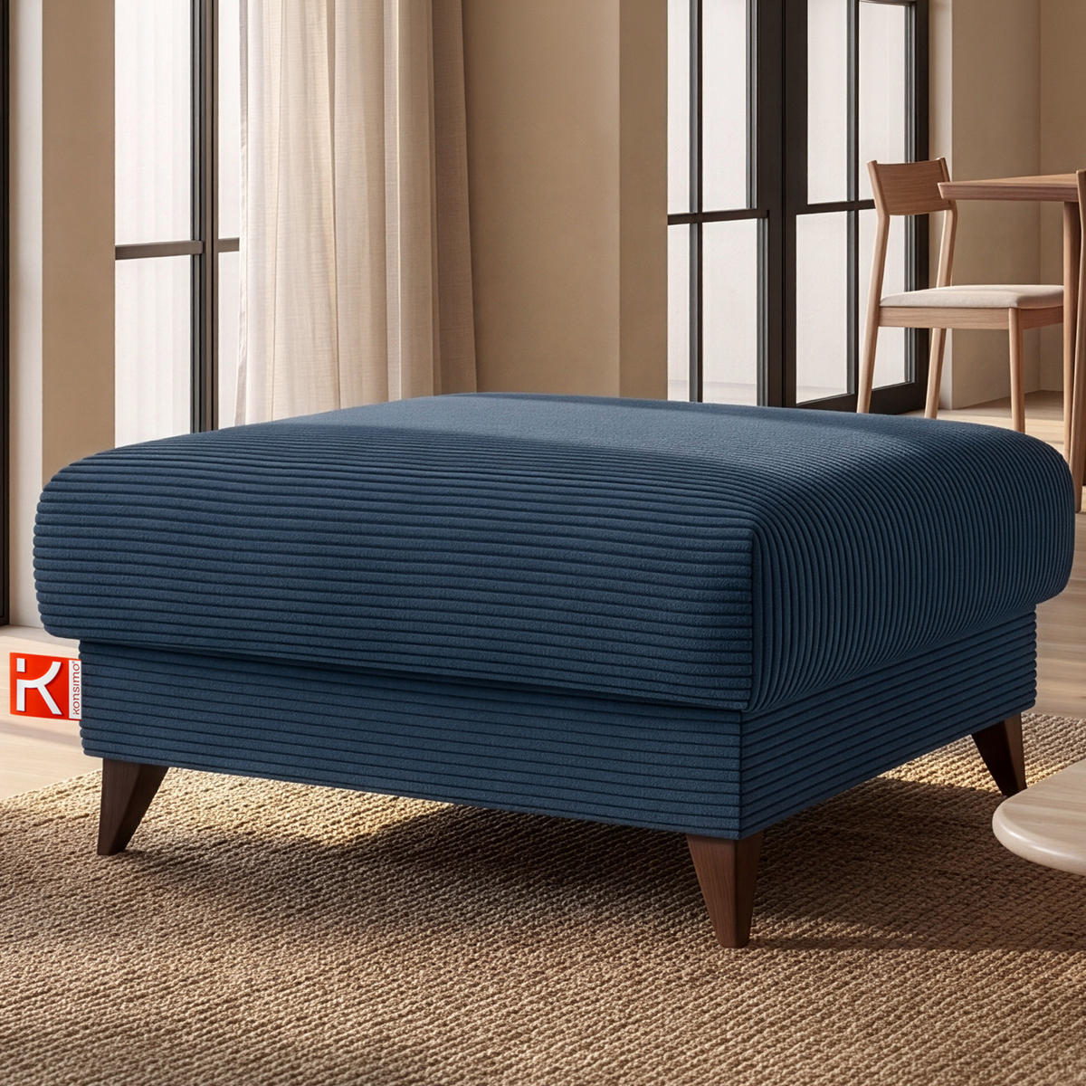 HOCKER GUSTAVO II, Marineblau - Braun/Dunkelblau, Holz/Holzwerkstoff (92/49/92cm) - KONSIMO®