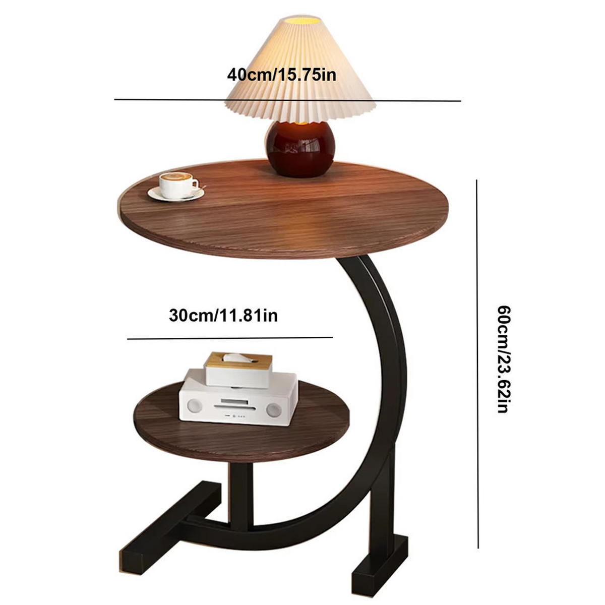 BEISTELLTISCH rund 2 Ebenen Couchtisch Sofatisch Wohnzimmer - Braun, Holz (40/40/60cm) - Kaket