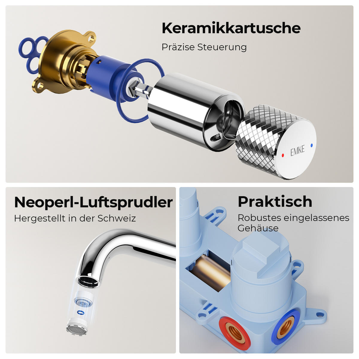 WASCHTISCHARMATUR Unterputz Chrom 28,1/14/6,5 cm - Chromfarben, Metall (28.1/14/6.5cm) - EMKE