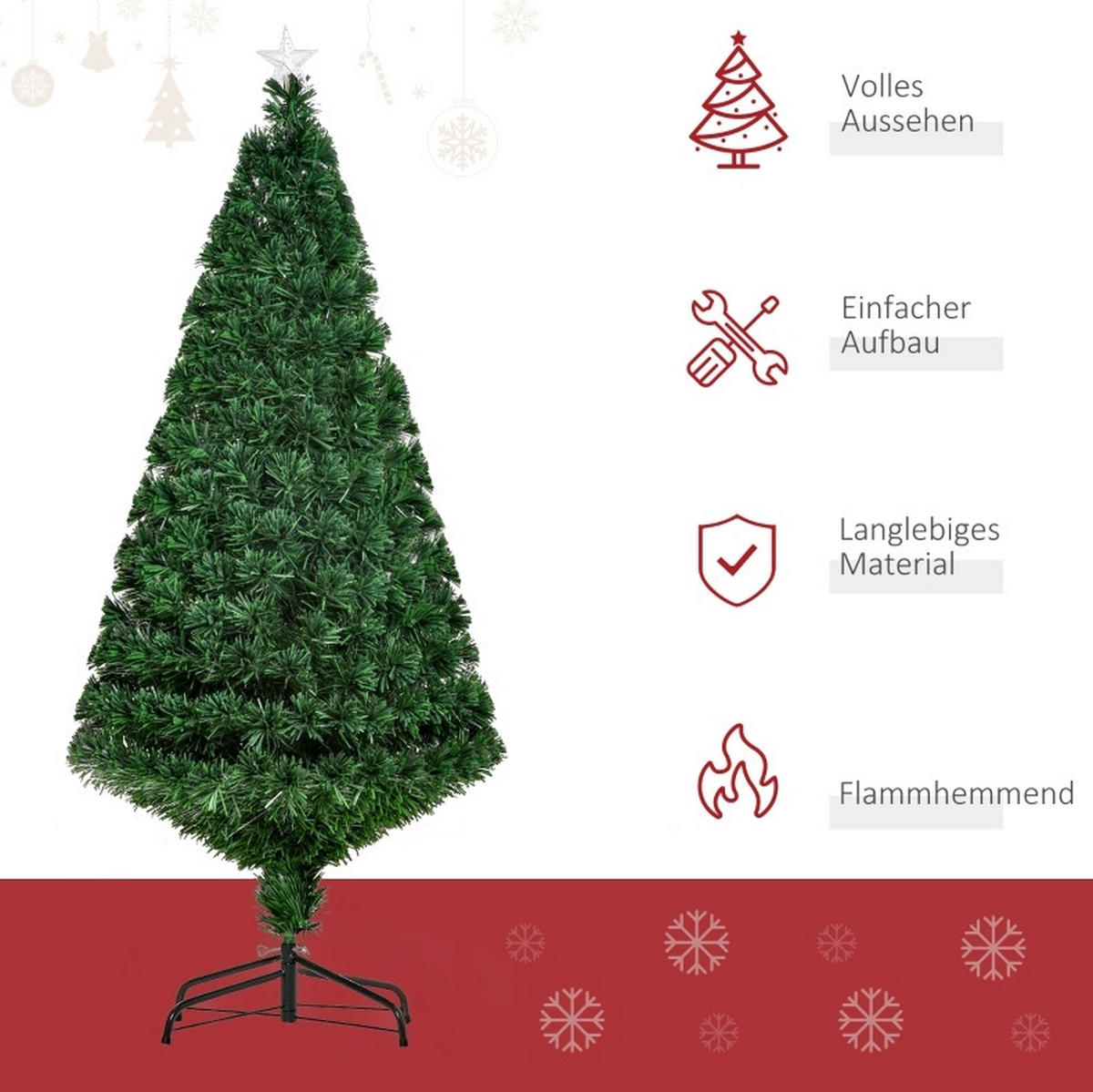WEIHNACHTSBÄUME 75/75/150 cm grün aus Metall mit Glasfaser-Lichtschmuck - Grün, Metall (150cm) - OKWISH