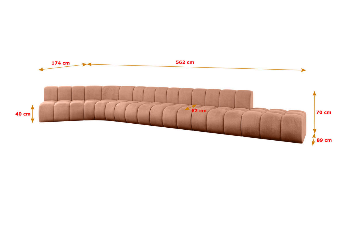 ECKSOFA modulares Sofa Brilo-L3 - 562x174x70 cm Apricot - Koralle, Holzwerkstoff/Textil (562/174cm) - ALTDECOR
