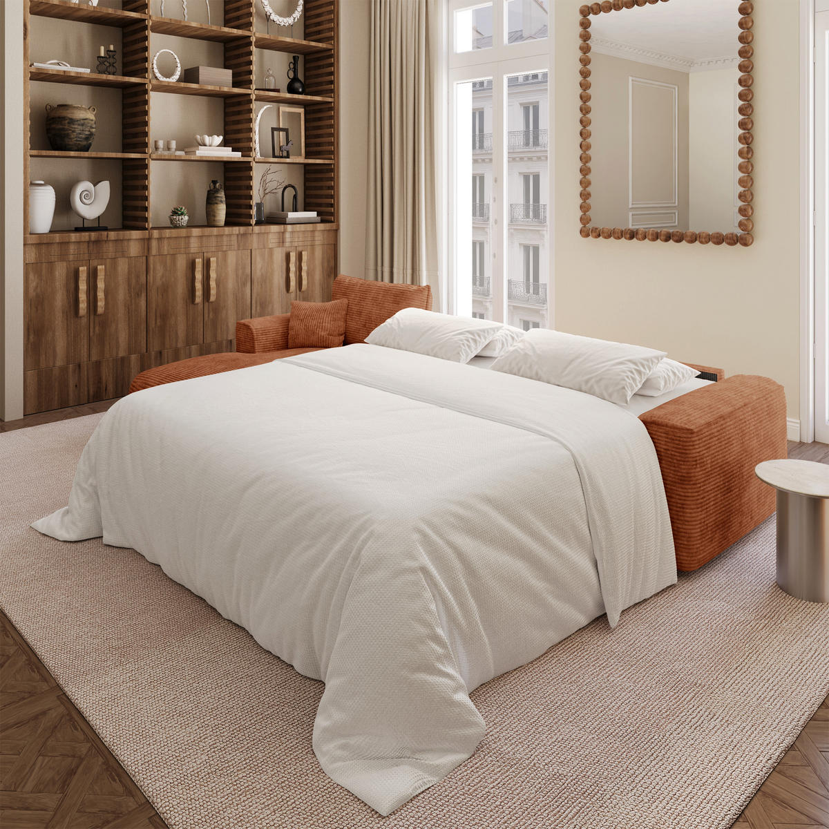 SCHLAFSOFA Express COMO Cord Terrakotta 300cm - Dunkelorange/Terracotta, Textil (300/165cm) - Premium Interiors