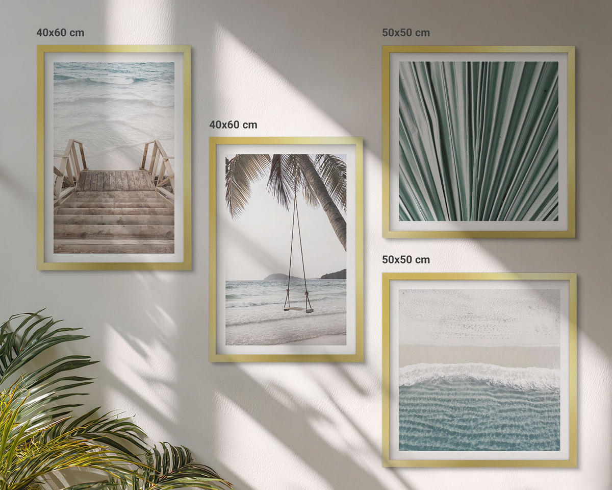 BILDER SET 4er Set - 50x50 cm & 40x60 cm Goldrahmen - Tropenurlaub - Goldfarben, Kunststoff (50/50cm) - TULUP
