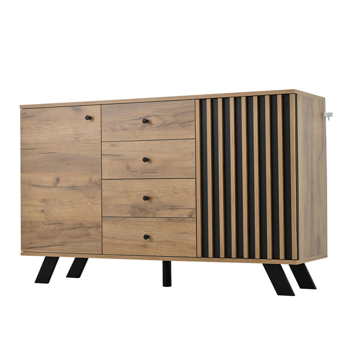SIDEBOARD 120/38/75 cm Schwarz/Natur aus MDF mit 4 Schubladen und 2 Schränken - Schwarz, Holzwerkstoff (38/75/120cm) - OKMYHOME