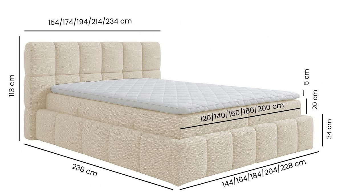 BOXSPRINGBETT AURA mit Topper und Bettkasten, Beige, H3 Bonell, 160x200 cm - Beige, Textil (160/200cm) - Labett