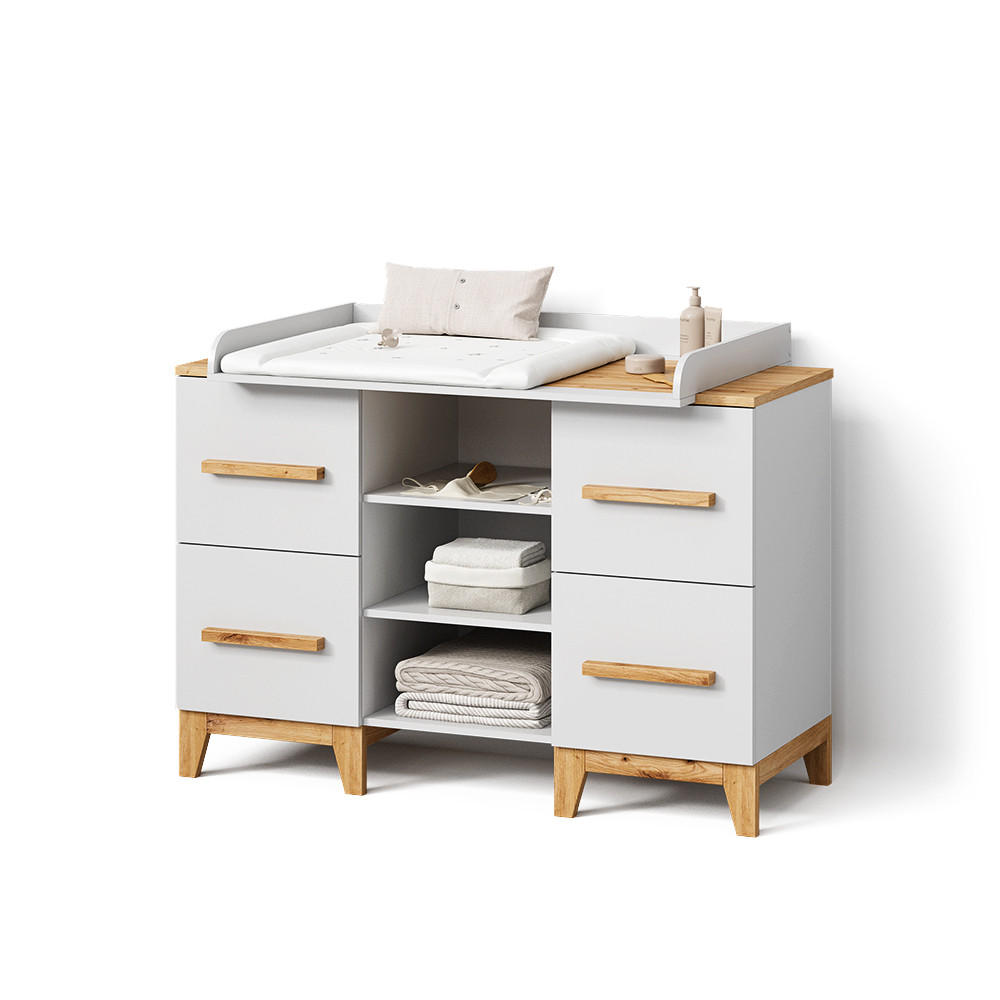Livinity® KOMODOVÝ PŘEBALOVACÍ STŮL Mailo Bílá/Artisan XL se 4 zásuvkami