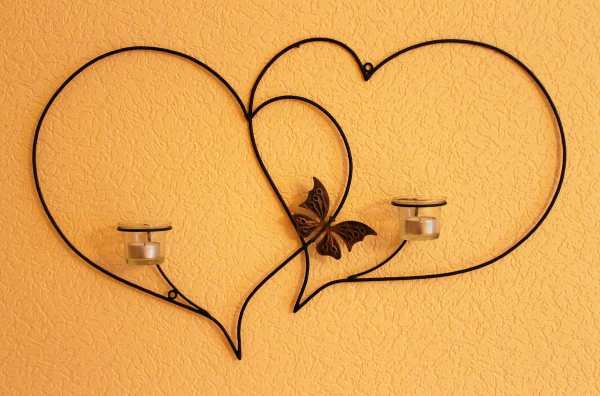 WANDTEELICHTHALTER DOPPELHERZ 65 cm aus Metall - Schwarz, Metall (40cm) - DanDiBo