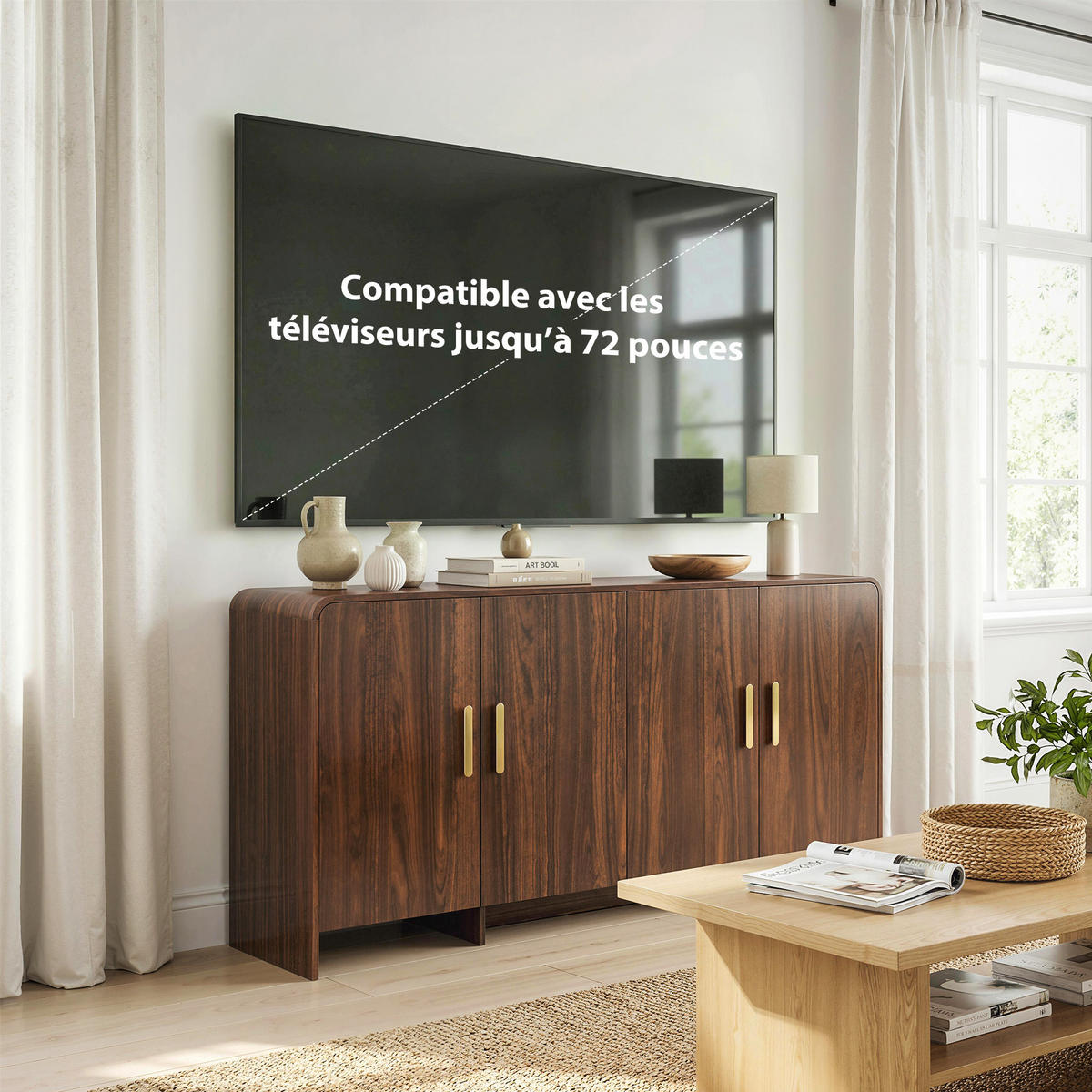 SIDEBOARD DE-11330 4 Soft-Close Türen, 4 Fächer Nussbaum - Walnussfarben, Holzwerkstoff (152/80/40cm) - ComfortXL