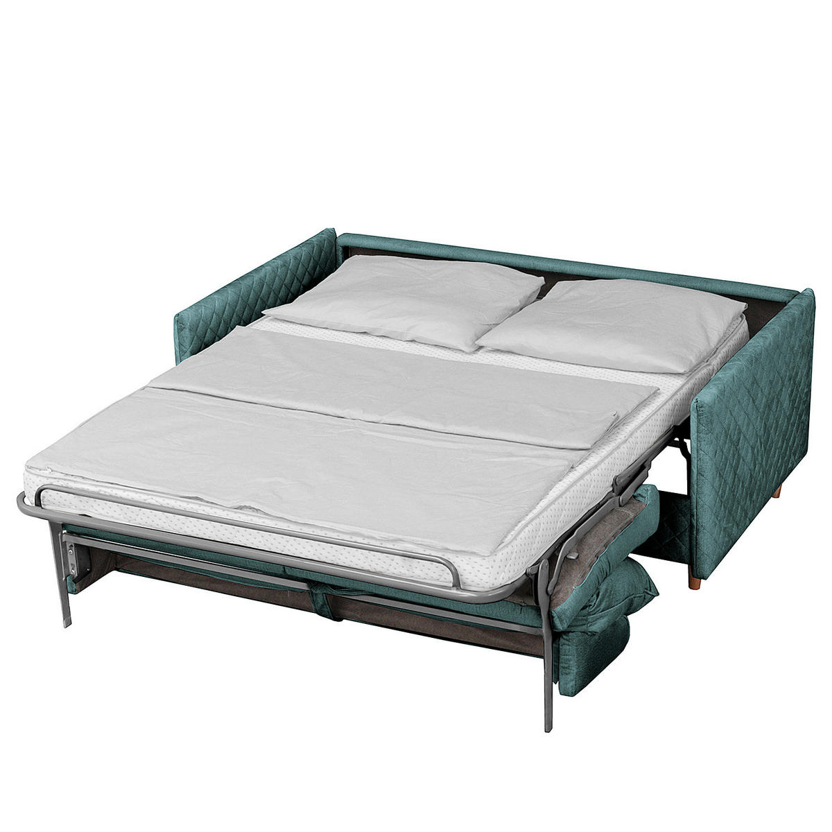 SCHLAFSOFA mit Matratze - Samt - Blau/Buchefarben, Buchenholz/Textil (171/95/101cm) - home24