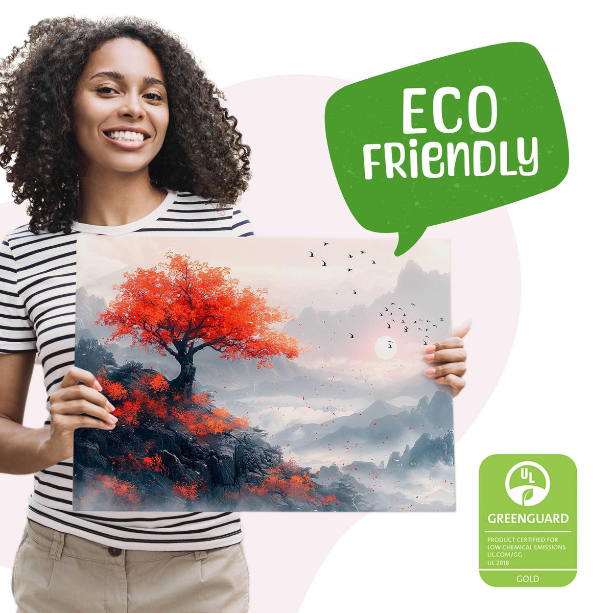 LEINWANDBILD für Esszimmer Baum Berge Landschaft 70cm x 50cm - Beige/Rot, Textil (70/50cm) - Muralo