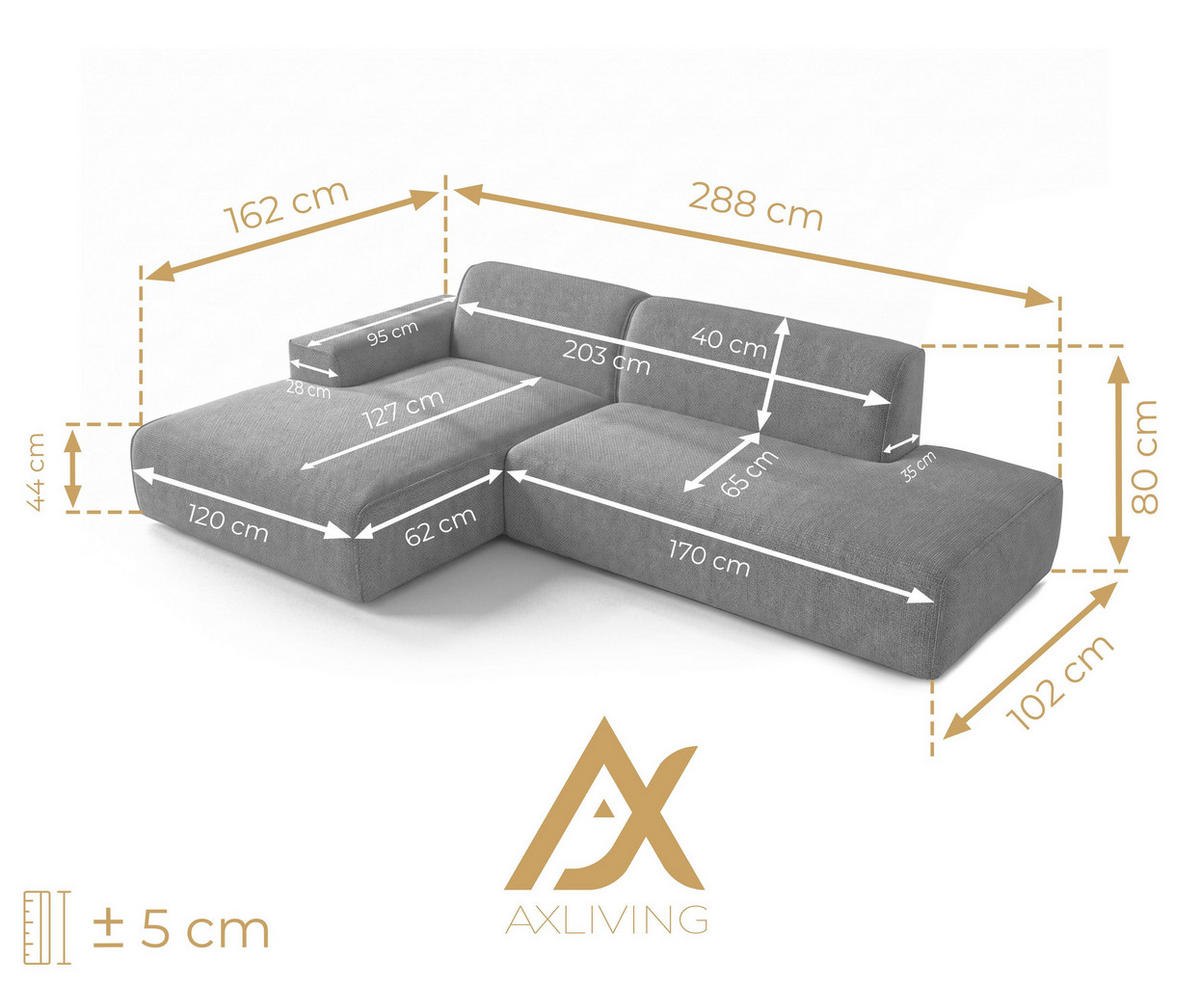 ECKSOFA L Form Didim Duo Rosa 288/162/80 cm – stilvolle kleine Eckcouch Links - Pink/Schwarz, Kunststoff/Textil (288/162cm) - AX Living