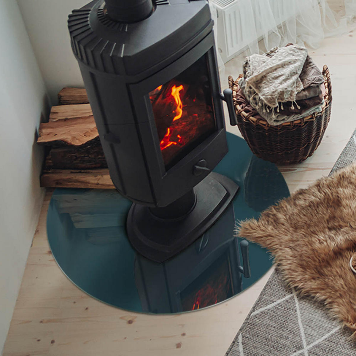 GLASPLATTE für Kamin Ø 70 cm Türkis - Türkis, Glas (70/70/0.4cm) - ArtPrintCave