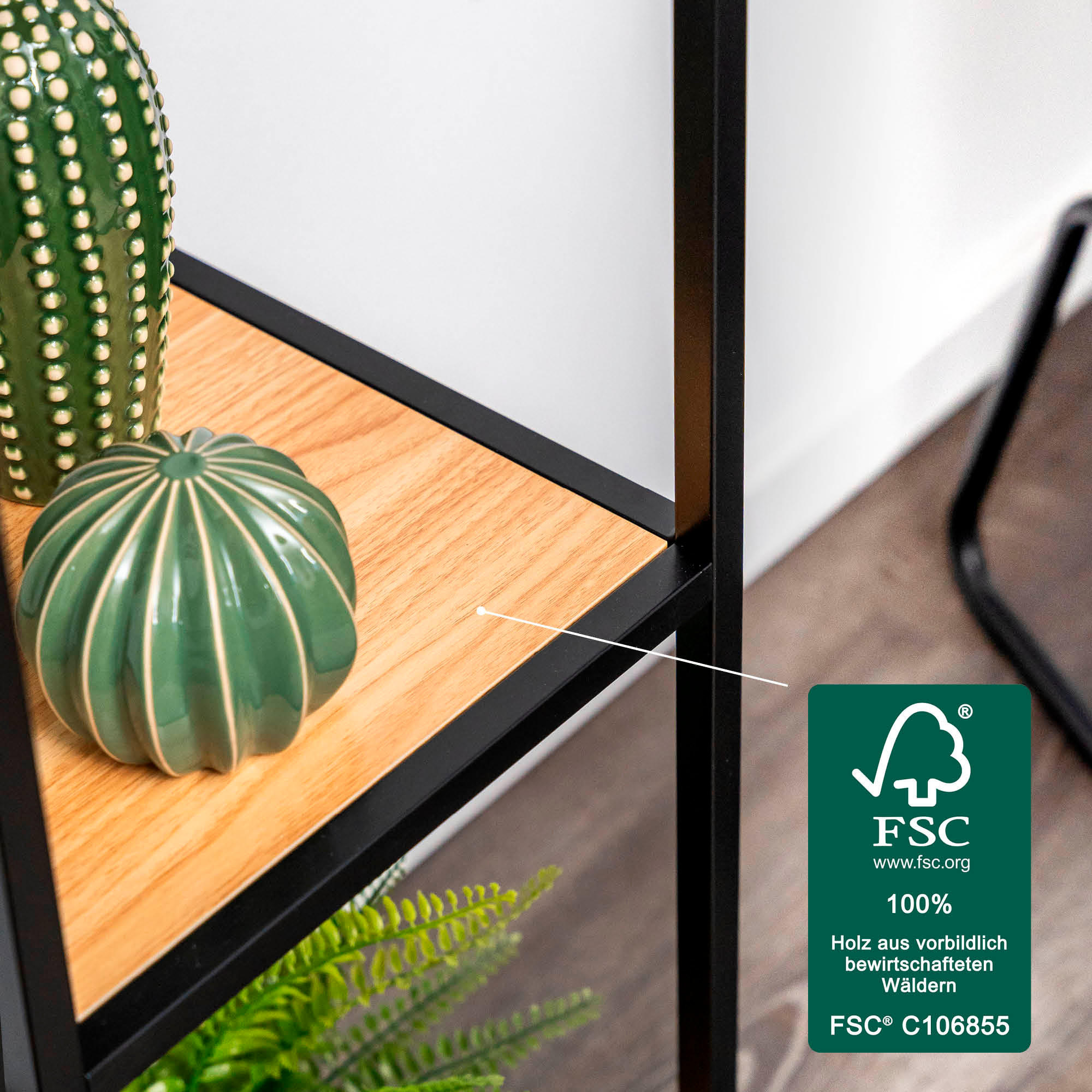 Thumbnail - eluno Stand-Regal,, Schwarz, Metall, 30x89x30 cm, FSC 100%, Wohnzimmer, Regale, Bücherregale