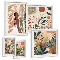 BILDER SET 5er Set - 50x50 cm & 20x30 cm & 40x60 cm Weißer Rahmen - Pflanzenmotive in Farben - Weiß, Kunststoff (40/60cm) - TULUP