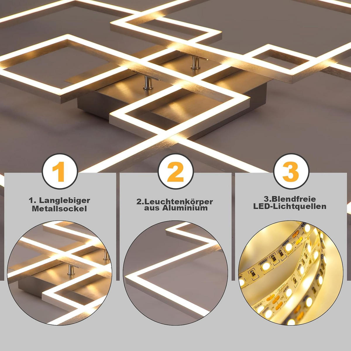 LED-DECKENLEUCHTE Morgengrim 72.4/7.3/72.4 cm - Silberfarben, Metall (72.4/72.4/7.3cm) - ZMH