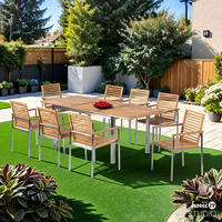 ESSGRUPPE - Teak massiv / Edelstahl - 9-teilig - Silberfarben/Braun, Holz/Metall - home24